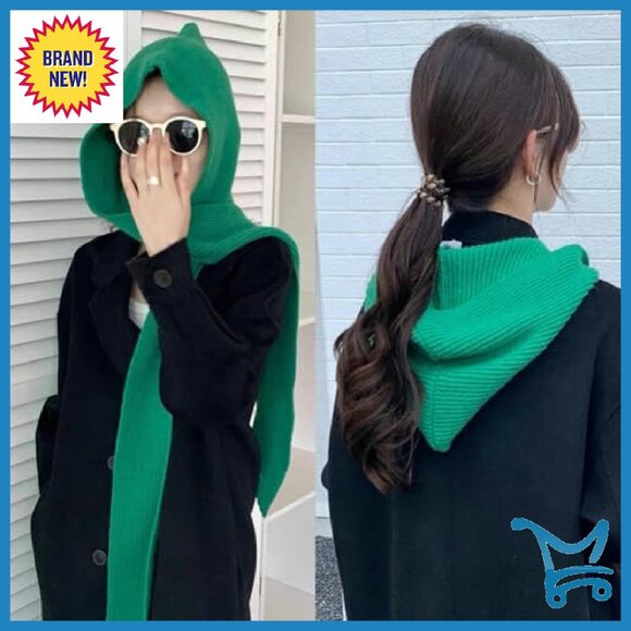 Winter Knitted Hooded Scarf Hat Shawl Wrap Warm Acrylic One Size - Picture 6 of 8